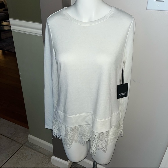 NWT Simply Vera Vera Wang women’s small white long sleeve lace hem shirt - Picture 4 of 10